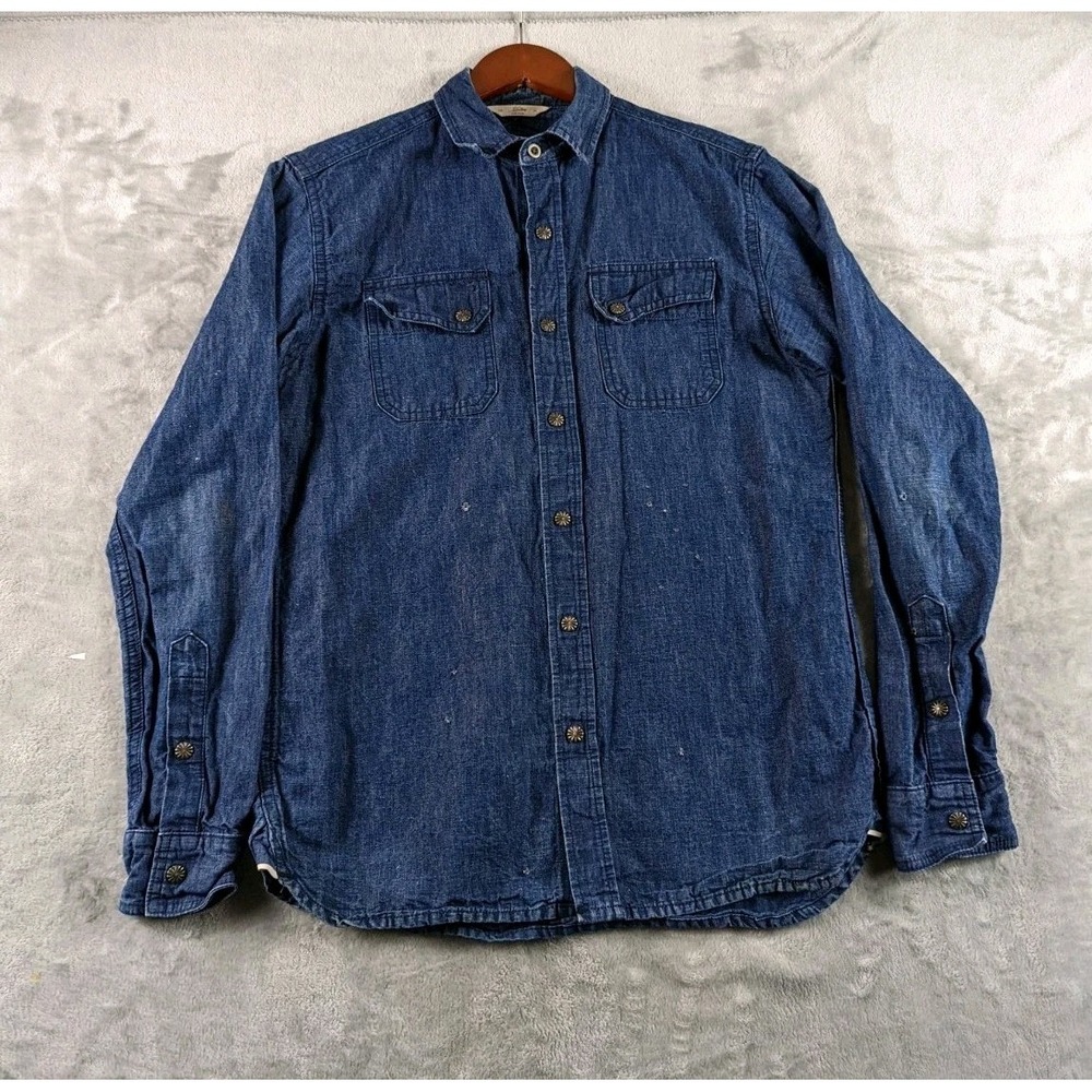 3Sixteen Shirt Men Medium Blue Denim Crosscut Western Cotton Linen Distressed